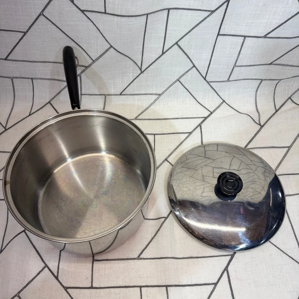 Revere Ware Saucepan 4 Qt Silver Copper Clad Bottom Pot with Lid Vintage USA